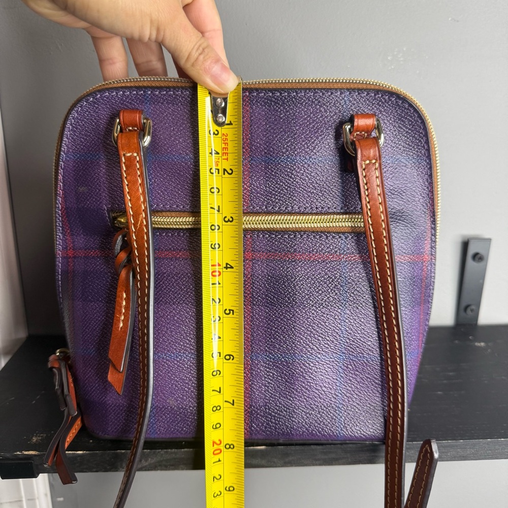 Dooney & Bourke Purple Plaid Crossbody with Brown Leather Trim - Picture 7 of 9